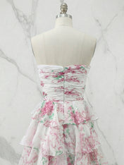 Floral Print Tiered Ruffle Prom Dress with Tie-Front Bow
