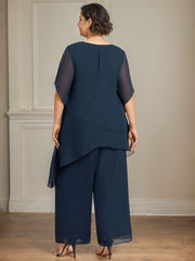 Separates Jumpsuit/Pantsuit Scoop Ankle-Length Chiffon Mother of the Bride Dress