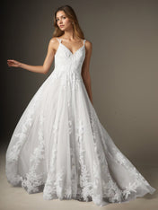 White A-Line V-Neck Sequins Tulle Wedding Dress