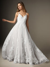 White A-Line V-Neck Sequins Tulle Wedding Dress
