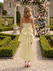 Architectural Blush Pink Strapless High-Low Satin Homecoming Mini Dress
