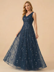 A-Line Sequin Embroidered V-Neck Mother of the Bride Gown with Matching Jacket