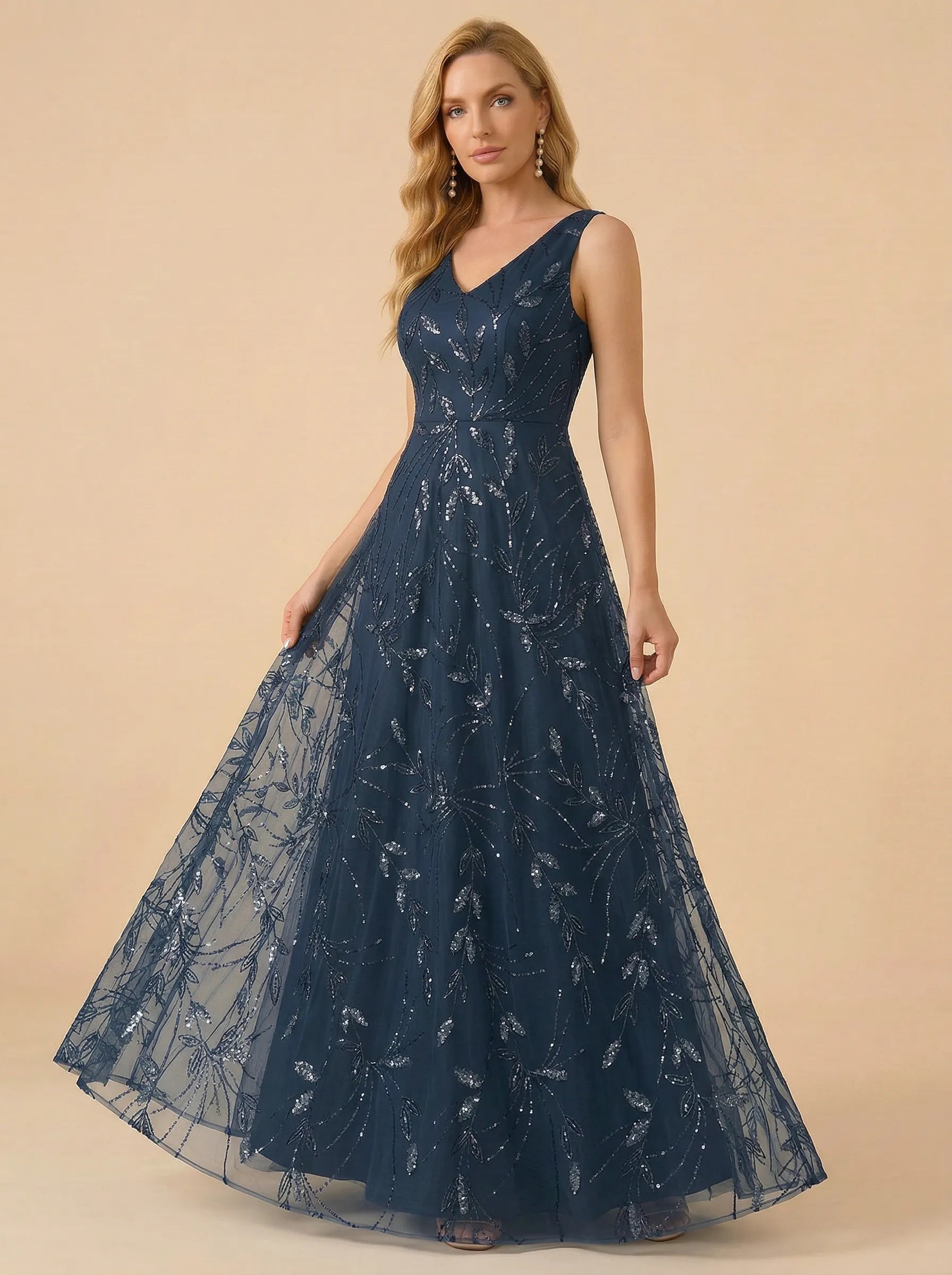 A-Line Sequin Embroidered V-Neck Mother of the Bride Gown with Matching Jacket