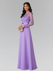 Elegant A-Line Long Lace Sleeves Gown with Beaded Waist