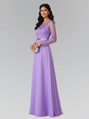 Elegant A-Line Long Lace Sleeves Gown with Beaded Waist