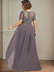 A-line V-Neck Floor-Length Chiffon Lace Mother of the Bride Dress