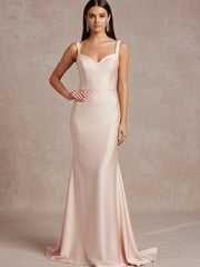 Pink Mermaid Sweetheart Floor-Length Satin Prom Dress