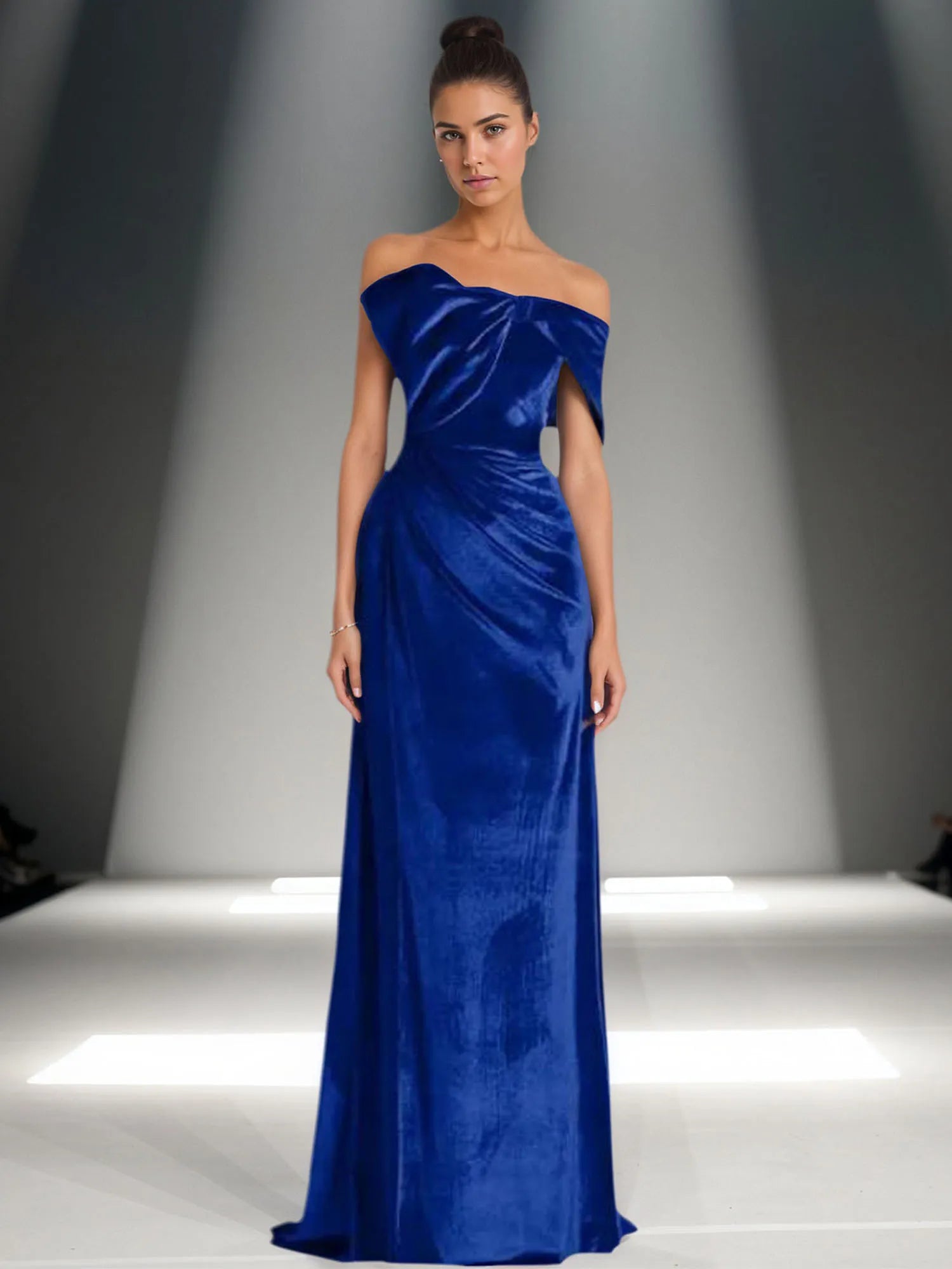 Off-Shoulder Bowknot Detail Velvet Maxi Gown Formal Evening Dress