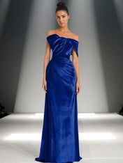 Off-Shoulder Bowknot Detail Velvet Maxi Gown Formal Evening Dress
