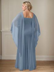 Sheath Scoop Floor-Length Chiffon Mother of the Bride Dress With Cascading Ruffles