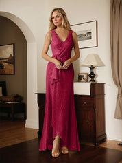 A-Line V-Neck Ruched Metallic Mesh Dress