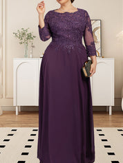 A-line Scoop Floor-Length Lace Chiffon Mother of the Bride Dress With Sequins