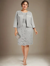 Sheath/Column Scoop Knee-Length Chiffon Lace Mother of the Bride Dress With Beading