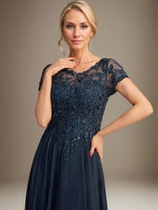 A-Line Scoop Floor-Length Chiffon Mother of the Bride Dress With Applique & Sequins