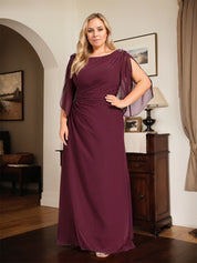 Sheath/Column Scoop Floor-Length Chiffon Mother of the Bride Dress With Pleated Beading
