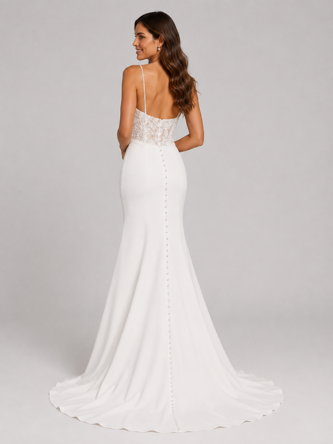 Elegant Lace Bodice Satin Mermaid Wedding Dress with High Slit and Chapel Train