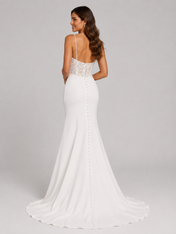 Elegant Lace Bodice Satin Mermaid Wedding Dress with High Slit and Chapel Train