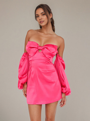 Cute Pink  Long-sleeves Bow Homecoming Dresses To Impress