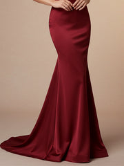 Red Mermaid Sweetheart Floor-Length Satin Prom Dress with Pleated
