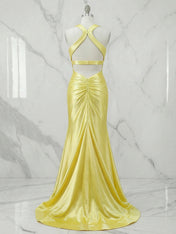 V Neck Mermaid Satin Long Prom Dress with Side Cutouts