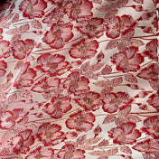 One-Shoulder Red and Ivory Floral Brocade Cascading Mother of the Bride Dress