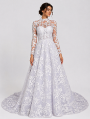 Elegant High Neck Long Sleeve Lace A-Line Wedding Dress with Chapel Train