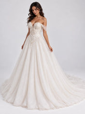 Off-the-Shoulder Lace Appliqué Ball Gown Wedding Dress