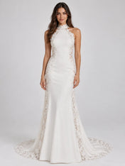 High-Neck Lace-Panel Mermaid Bridal Gown Wedding Dress
