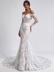Off-the-Shoulder Long Sleeve Lace Corset Mermaid Bridal Gown