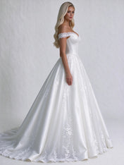 Off-the-Shoulder Lace Corset Ball Gown Wedding Dress