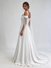 Wide Strap Cold Shoulder Satin A-Line Wedding Dress