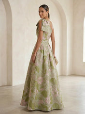 One-Shoulder Bow-Accented Jacquard Ball Gown Mother Of The Bride Dresses