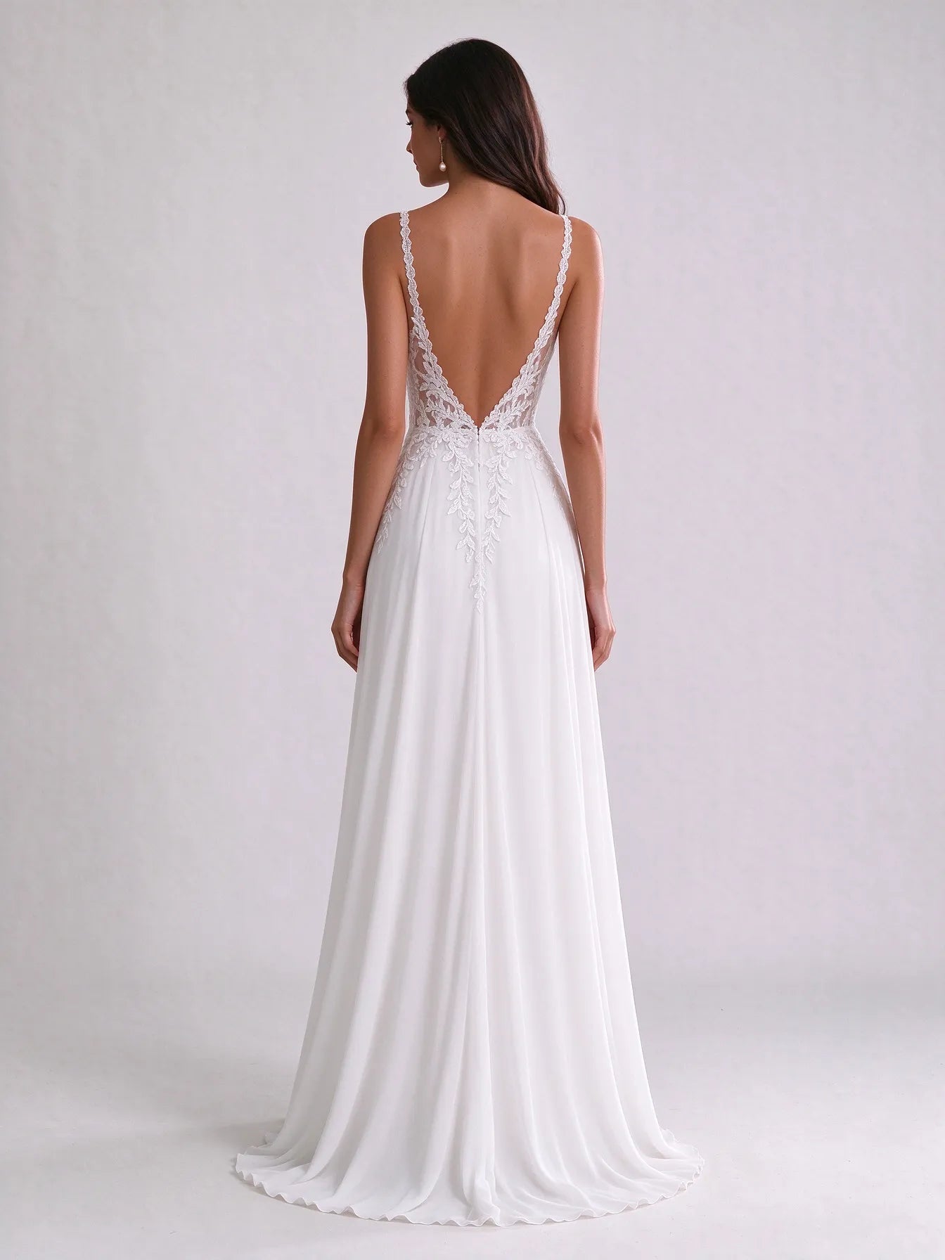 Sweetheart Illusion Lace Corset Chiffon A-Line Wedding Dress with High Slit