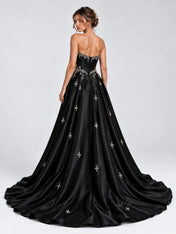 Strapless Crystal-Embellished Satin Ball Gown Wedding Dress