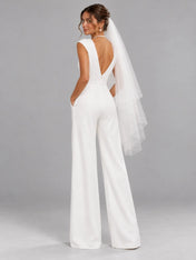 V-Neck Crossover Wide-Leg Bridal Jumpsuit