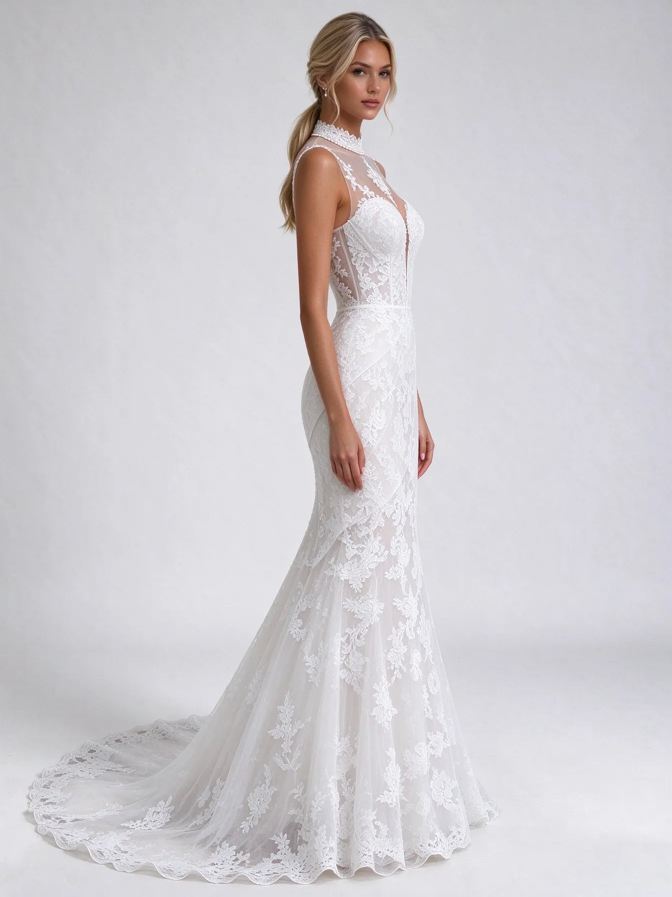 Off-the-Shoulder Long Sleeve Lace Corset Mermaid Bridal Gown Wedding Dress