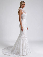 Off-the-Shoulder Long Sleeve Lace Corset Mermaid Bridal Gown Wedding Dress