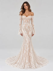 Off-the-Shoulder Long-Sleeve Lace Mermaid Wedding Dress