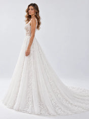 Sleeveless Floral Lace A-Line Wedding Dress with Illusion Corset Bodice and Cathedral Train
