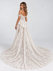 Off-the-Shoulder Lace Mermaid Wedding Dress with Detachable Overskirt and Choker