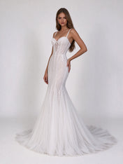 Sweetheart Straps Sheer Corset Lace Mermaid Wedding Dress with Sweep Train