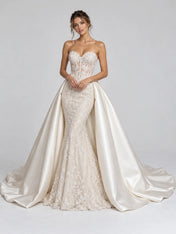 Strapless Lace Mermaid Wedding Dress with Detachable Satin Overskirt