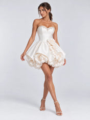 Strapless Beaded 3D Rose Mini Cocktail Wedding Dress