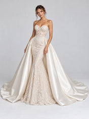 Strapless Lace Mermaid Wedding Dress with Detachable Satin Overskirt