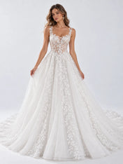 Sleeveless Floral Lace A-Line Wedding Dress with Illusion Corset Bodice and Cathedral Train