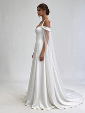 Wide Strap Cold Shoulder Satin A-Line Wedding Dress