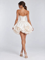 Strapless Beaded 3D Rose Mini Cocktail Wedding Dress