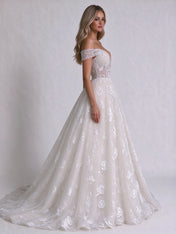 Off-the-Shoulder Sweetheart Lace Corset Tulle A-Line Wedding Dress with Lace-Up Back
