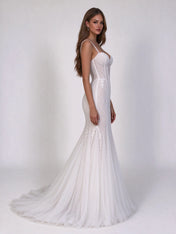 Sweetheart Straps Sheer Corset Lace Mermaid Wedding Dress with Sweep Train