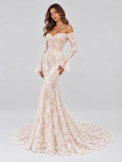 Off-the-Shoulder Long-Sleeve Lace Mermaid Wedding Dress